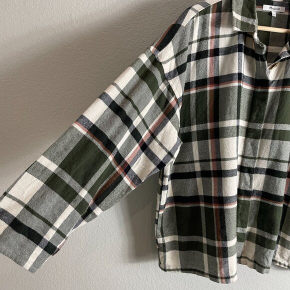 Madewell Womens Large Green Flannel Sunday Shirt in Bromley Plaid Top - Picture 7 of 8